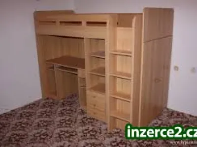 Dětská patrová postel, s psacím stolem a skříní-dvojčata