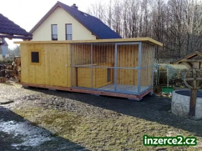 Komplet kotec psí - bouda zateplená + domeček na potřeby 6x2