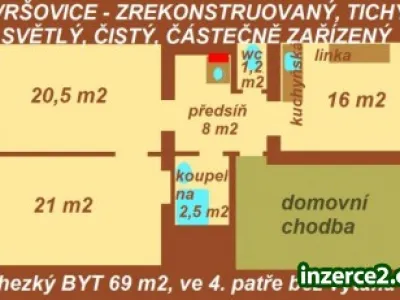 Praha 10, Orelská ul, 2+1, 69m2, cihla, 4.patro
