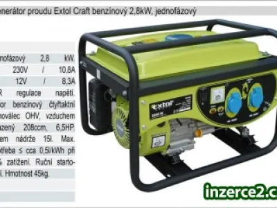 Generátor proudu Extol Craft benzínový 2,8kW, jednofázový